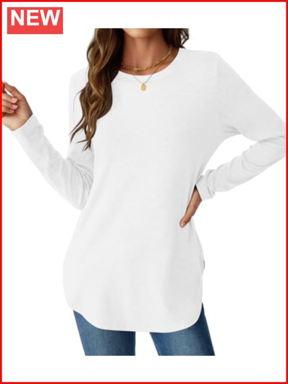 Women's Long Sleeve Tunic Top Loose Fit Crew Neck Casual Split Hem Lightweight